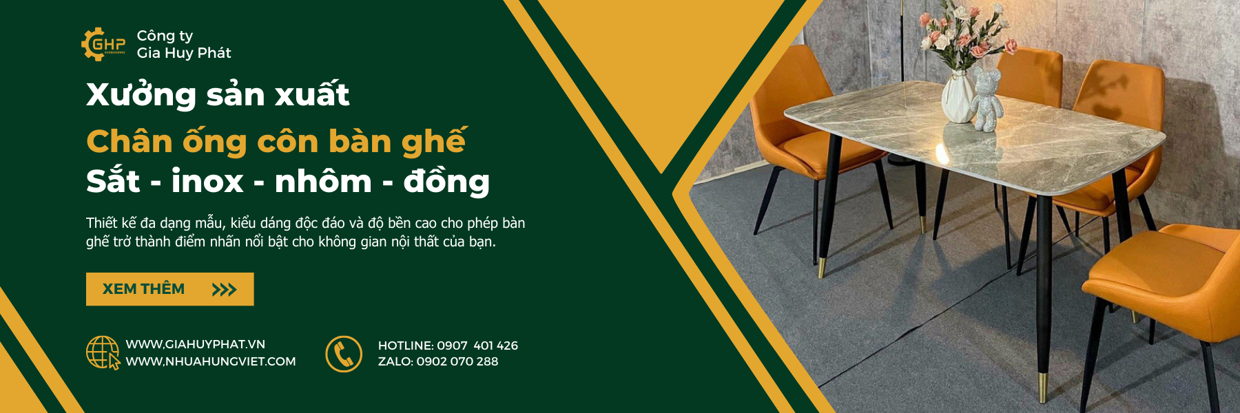 CHÂN ỐNG CÔN BÀN GHẾ-ỐNG CHÂN COLE BÀN GHẾ-ỐNG VUỐT CHÂN COLE-GIA CÔNG CHÂN ỐNG CÔN BÀN GHẾ-GIA CÔNG ÉP NHỰA-THIẾT KẾ KHUÔN MẪU-CÔNG TY TNHH TM-SX GIA HUY PHÁT-